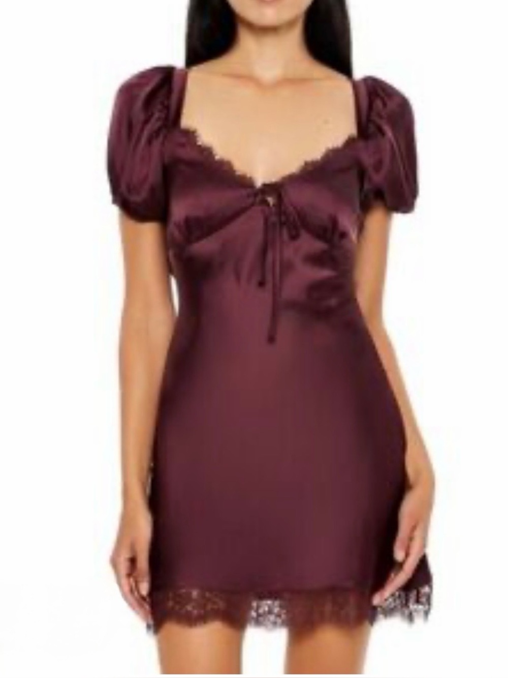 Forever 21 Burgundy/brown Satin Puff-Sleeve Mini Dress